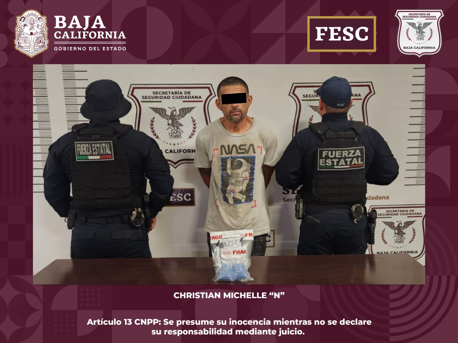 ASEGURA FESC A UN HOMBRE EN POSESIÓN DE NARCÓTICOS EN TIJUANA; LE INCAUTA 2 MIL PASTILLAS DE FENTANILO