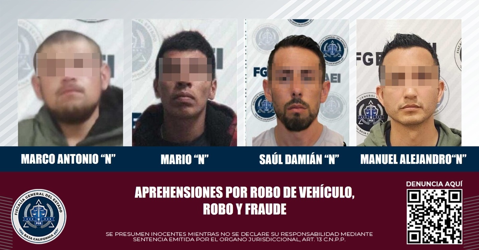 CAPTURA FGE A CUATRO INDIVIDUOS CON ORDEN DE APREHENSIÓN